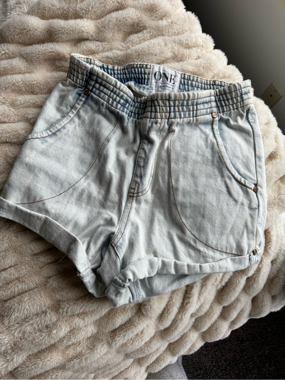 One Teaspoon Light Blue Paper Bag Denim Shorts